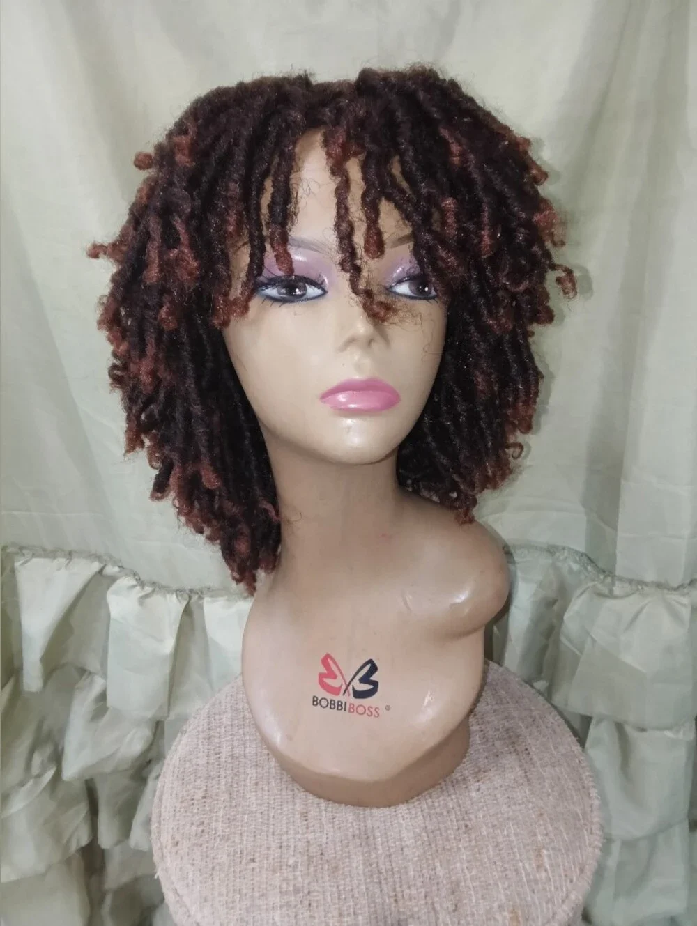 Curly Kinky Twist Locs Bob Ombre Short Bangs Glueless 4c Human Quality Hair Wig
